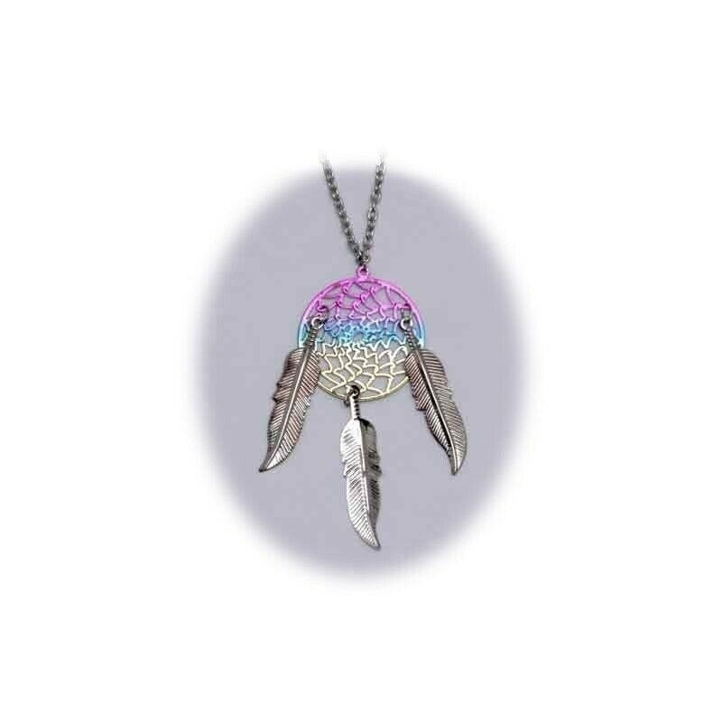 2 PC 18 INCH METAL DREAM CATCHER RAINBOW NECKLACE W SILVER FEATHERS jl668 jewel Image 1