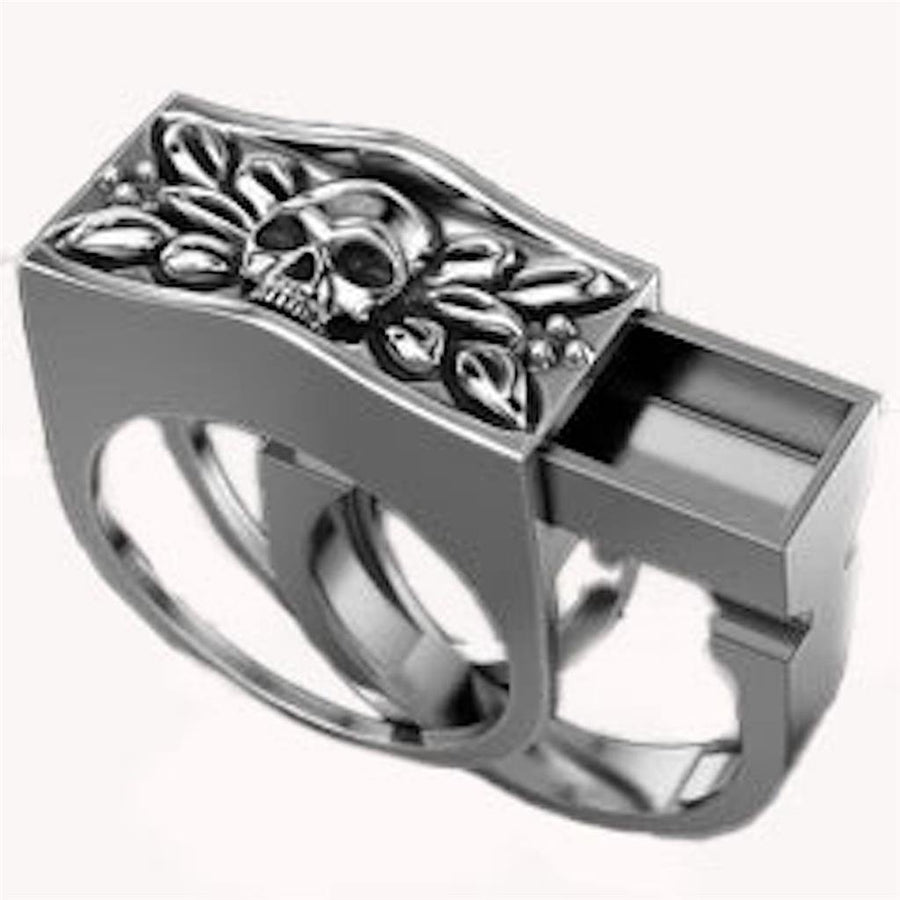 SILVER HIDDEN COMPARTMENT SKULL RING BRX64 mens womens gothic vintage ne Image 1