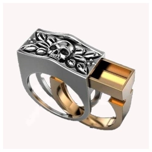 SILVER and GOLD HIDDEN COMPARTMENT SKULL RING BRX63 mens womens gothic vintage ne Image 1