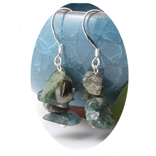 GREEN JASPER STONE CHIPS DANGLE EARRINGS color crystal JL711 jewelry womens Image 1