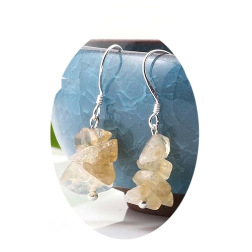 YELLOW CITRINE STONE CHIPS DANGLE EARRINGS color crystal JL710 jewelry womens Image 1