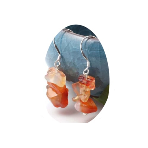 ORANGE CARNELIAN STONE CHIPS DANGLE EARRINGS color crystal JL715 jewelry PINK w Image 1