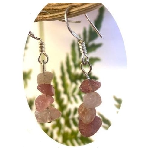 ROSE QUARTZ STONE CHIPS DANGLE EARRINGS color crystal JL717 jewelry PINK women Image 1