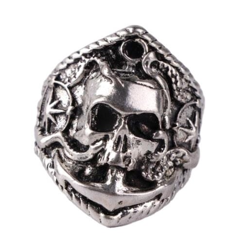 NAUTICAL PIRATE SKULL RING WITH ANCHOR and STARFISH ocean BRX067 skeleton META Image 1