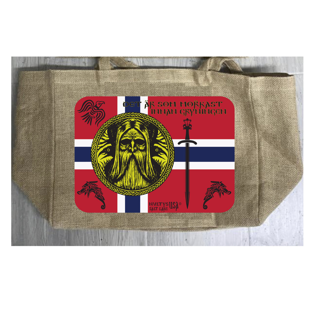 NORSEMAN BURLAP TOTE BAG 966 VIKING reusable art scandanavian Image 1