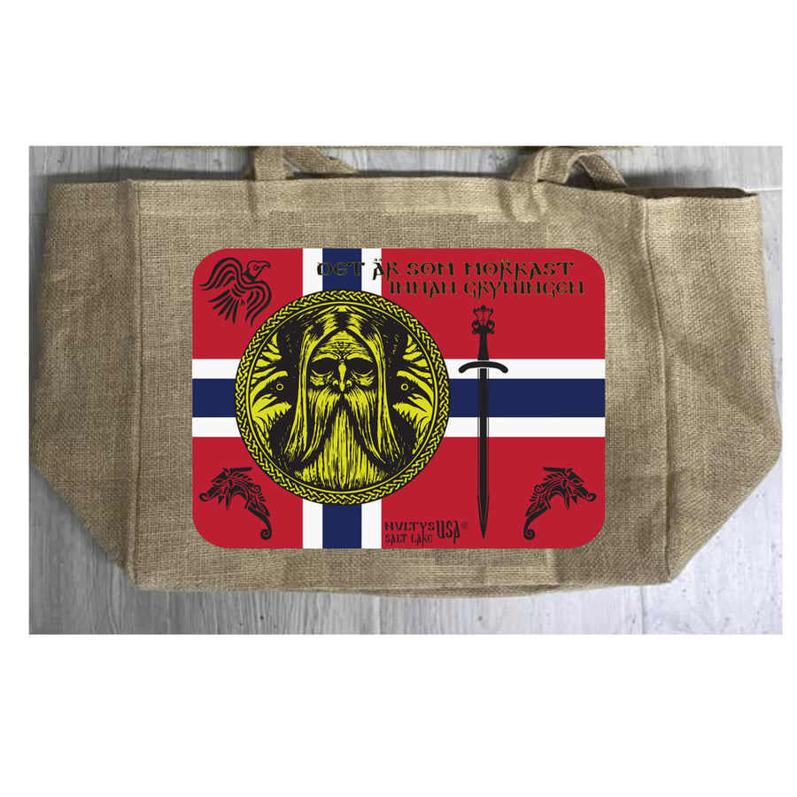 NORSEMAN BURLAP TOTE BAG 966 VIKING reusable art scandanavian Image 1