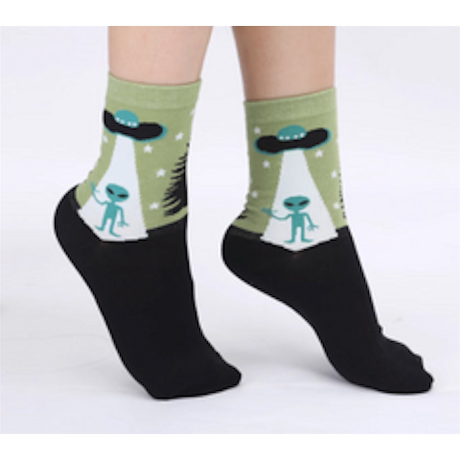 Alien Abduction UFO Unisex Crew Socks funny printed   novelty Adult NV1221 Image 1