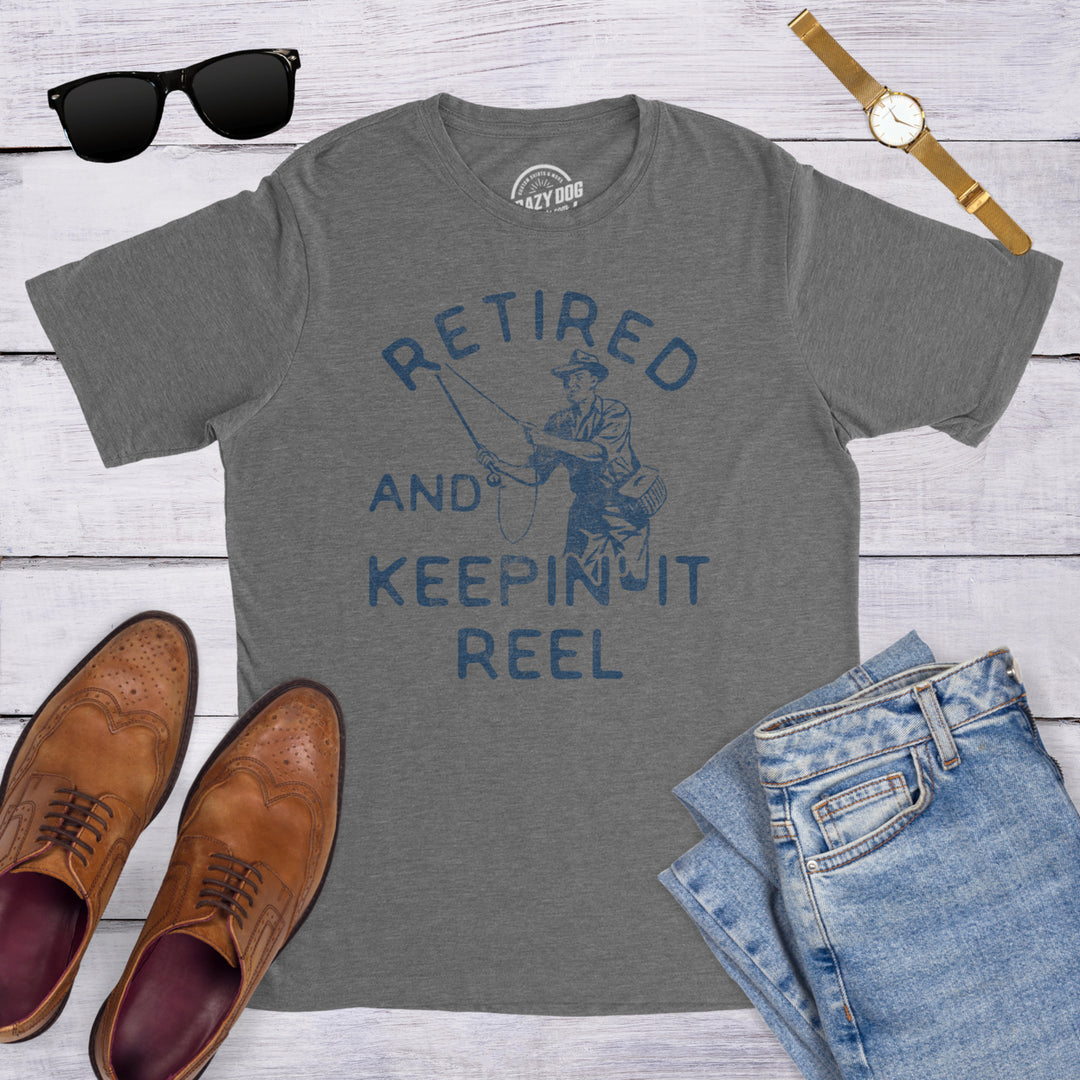 Mens Retired And Keepin It Reel Tshirt Funny Fishing Grandpa Graphic Novelty Tee Image 4