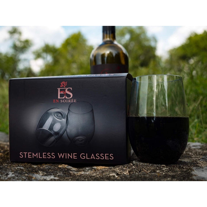 Stemless Plastic Wine Glasses Clear Flexible and Shatterproof16 OzSet of 4 or Set of 10 Image 9