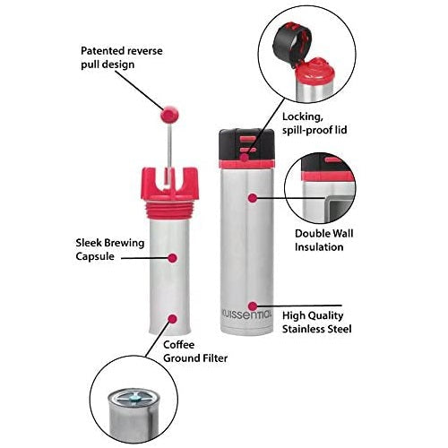 Versa Travel French Press- Reverse Groundless System and Insulated Travel Mug Image 3