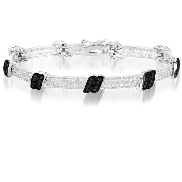 1.00CTW Black and White Diamond Bracelet in Sterling Silver Image 1