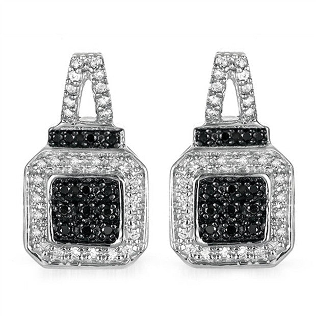 1/4CT Black and White Diamond Earrings in Sterling Silver Image 1
