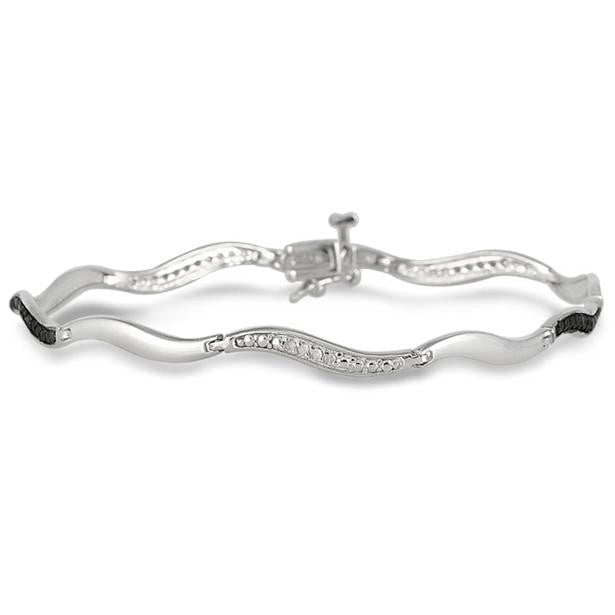 1/5 CARAT T.W BLACK AND WHITE DIAMOND WAVE BRACELET IN .925 STERLING SILVER Image 1