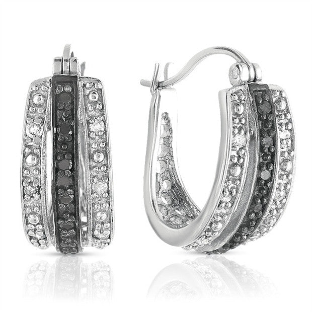 1/4CTW Black and White diamond Huggie Earring in Sterling silver Image 1