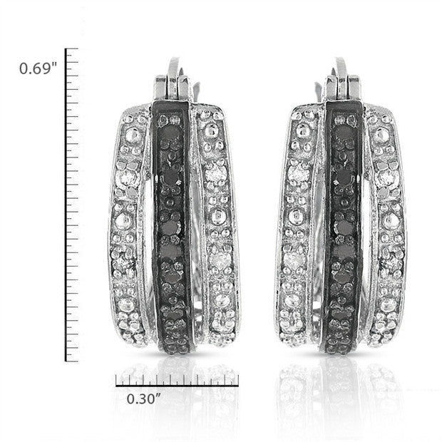 1/4CTW Black and White diamond Huggie Earring in Sterling silver Image 2