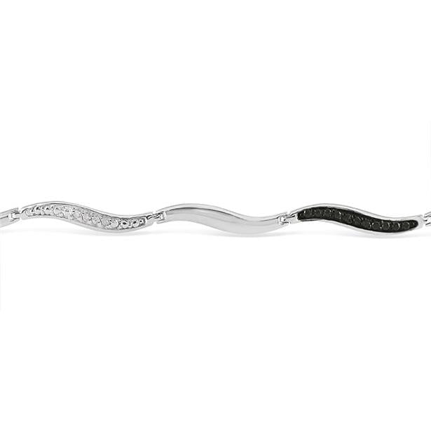 1/5 CARAT T.W BLACK AND WHITE DIAMOND WAVE BRACELET IN .925 STERLING SILVER Image 2