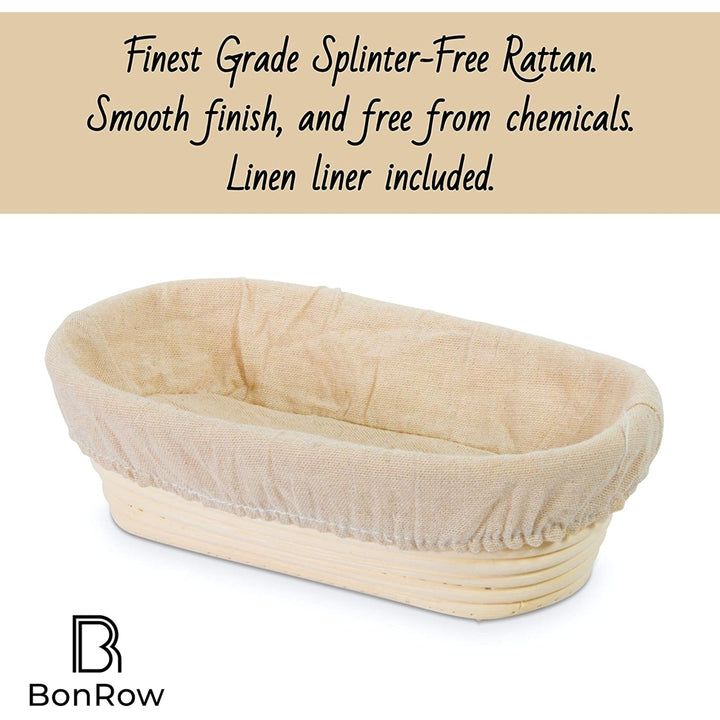 10-inch Oval Banneton Bread Proofing Basket Natural Rattan with Dough Scraper and Linen Liner Image 4