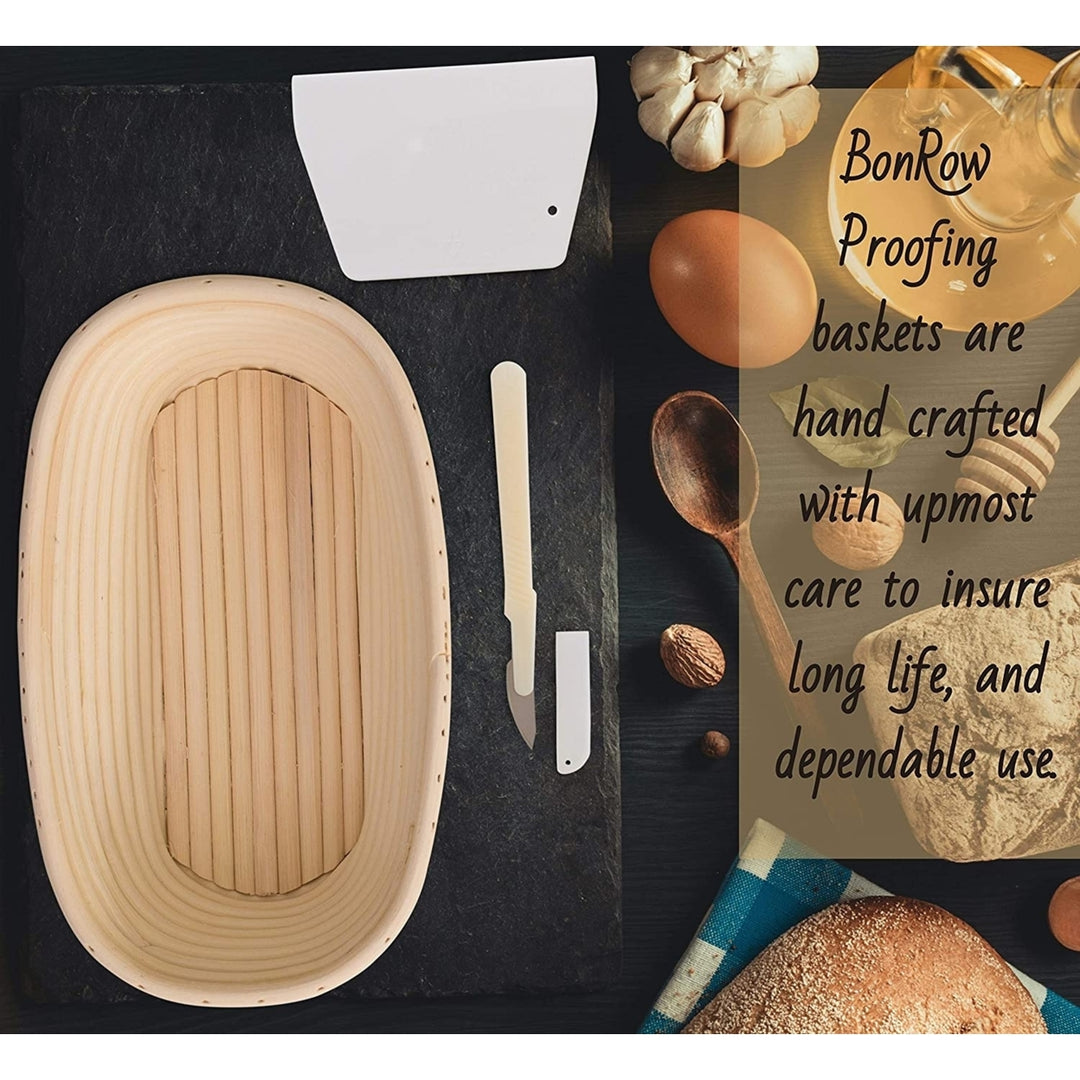 10-inch Oval Banneton Bread Proofing Basket Natural Rattan with Dough Scraper and Linen Liner Image 6