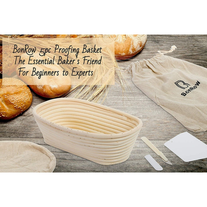 10-inch Oval Banneton Bread Proofing Basket Natural Rattan with Dough Scraper and Linen Liner Image 8