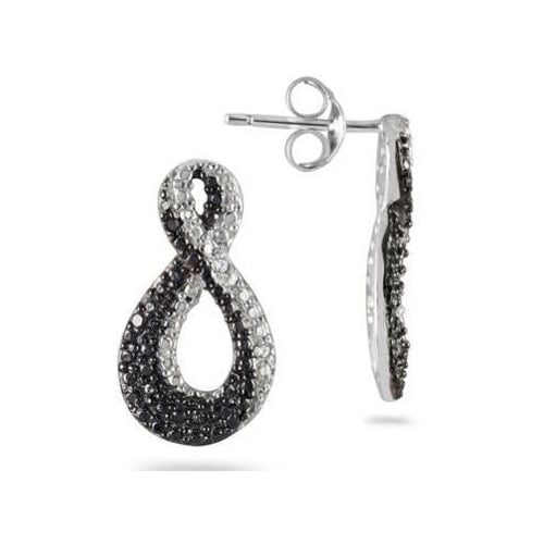 Black and White Diamond Twist Earrings in Sterling Silver Image 1