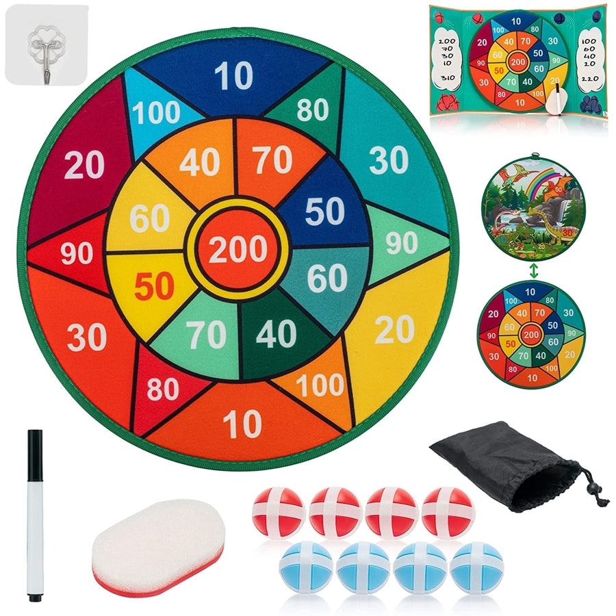 Bootatex Dart Board 13 Inches with Attachable Scoreboard - Set for Kids with 8 Sticky Balls Safe Classic Dartboard Image 1