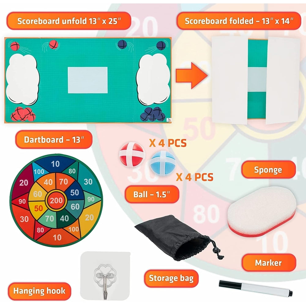 Bootatex Dart Board 13 Inches with Attachable Scoreboard - Set for Kids with 8 Sticky Balls Safe Classic Dartboard Image 2