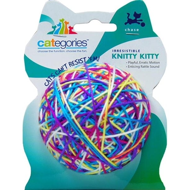 Categories Knitty Kitty Large Multi-Color Yarn Ball Cat Toy with Rattle Image 1