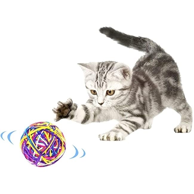 Categories Knitty Kitty Large Multi-Color Yarn Ball Cat Toy with Rattle Image 4