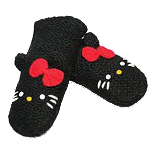 Delux Knitwits Hello Kitty Kids Wool Mittens Black, for Children 3-6 yrs , Warm & Fuzzy Image 1