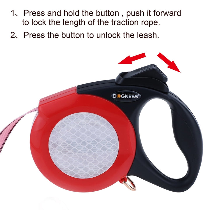 DOGNESS Reflective Retractable Dog Leash One Button Brake and Lock Anti-Slip Hand UpTo 90 lbs Length 16 ft Large Image 4