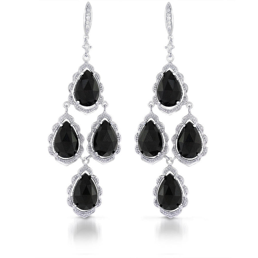 Genuine Onyz and CZ Chandelier Drop Earrings in Sterling Silver Image 1