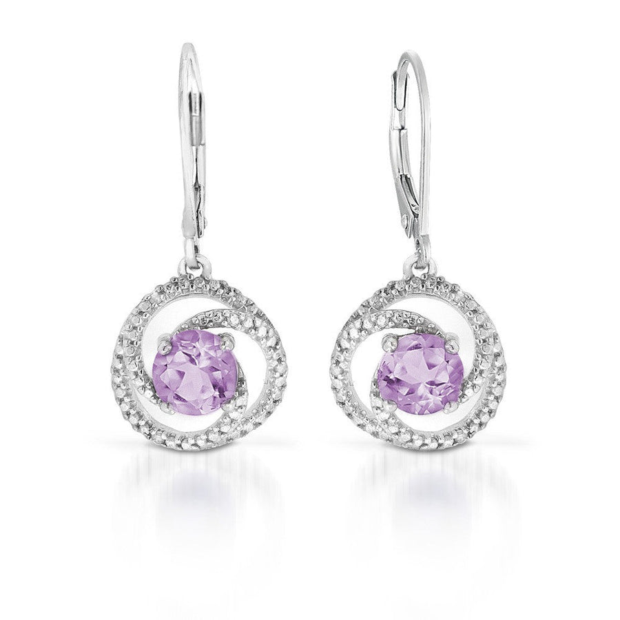 Genuine Amethyst and Diamond accent Earrings in Sterling Silver Image 1