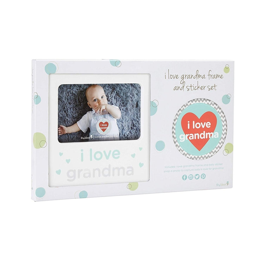 I Love Grandma Baby Belly Sticker and Sentiment Keepsake Photo Frame Gift Set White Image 1