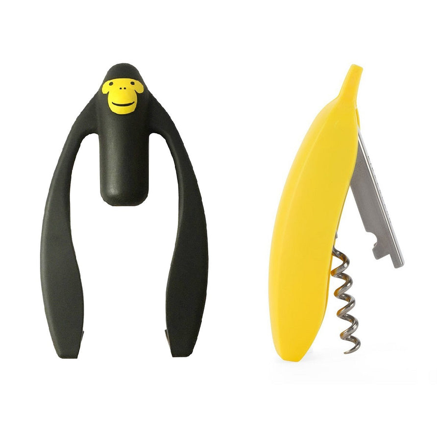 Kikkerland Monkey Wine Stopper and Banana Corkscrew Bar Tool Set Image 1