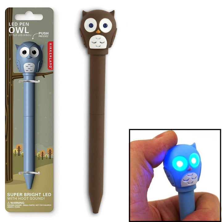 Kikkerland Owl Led Ballpoint Pen (Blue or Brown) Image 1