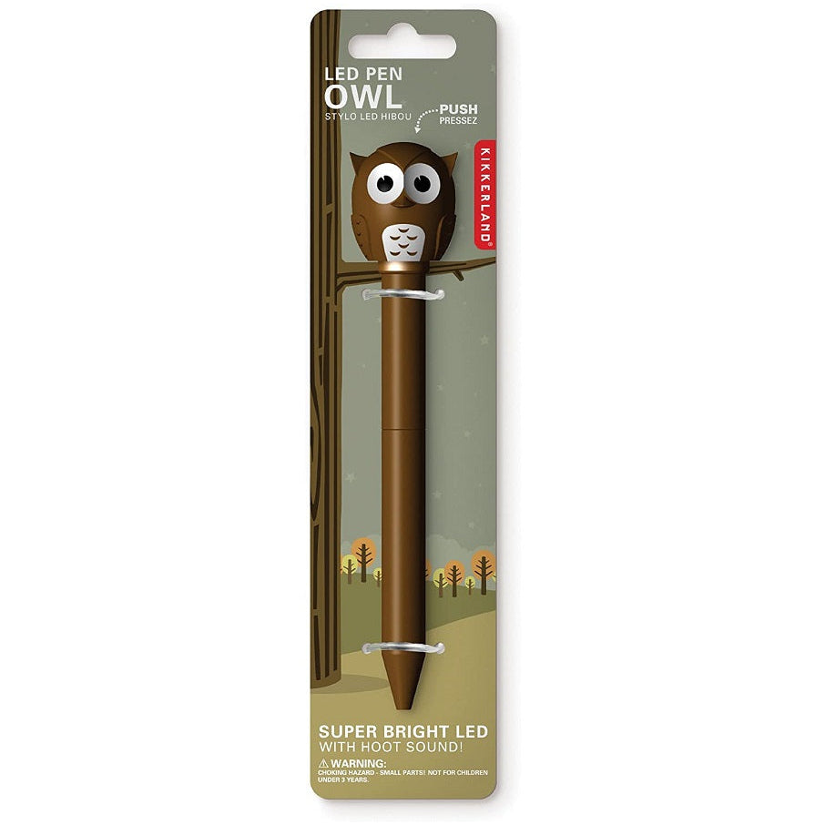 Kikkerland Owl Led Ballpoint Pen (Blue or Brown) Image 2