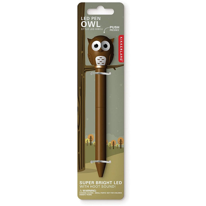 Kikkerland Owl Led Ballpoint Pen (Blue or Brown) Image 2