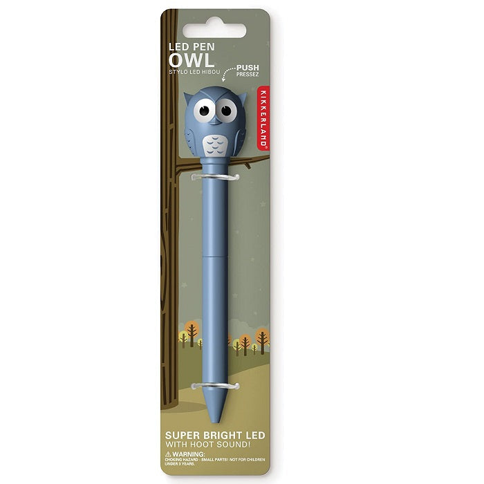 Kikkerland Owl Led Ballpoint Pen (Blue or Brown) Image 4