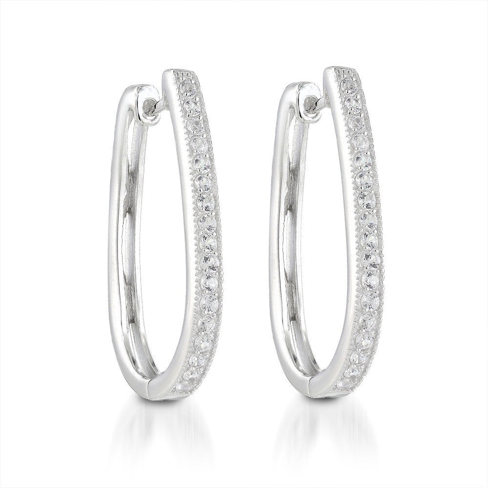 Lab Created White Sapphire Hoop Earrings in Sterling silver Image 1