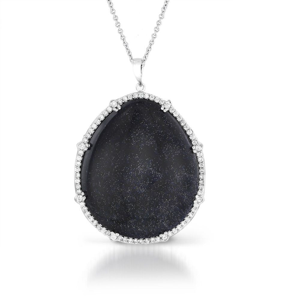 Pear Shape Blue Sandstone and CZ Pendant in Sterling silver Image 1