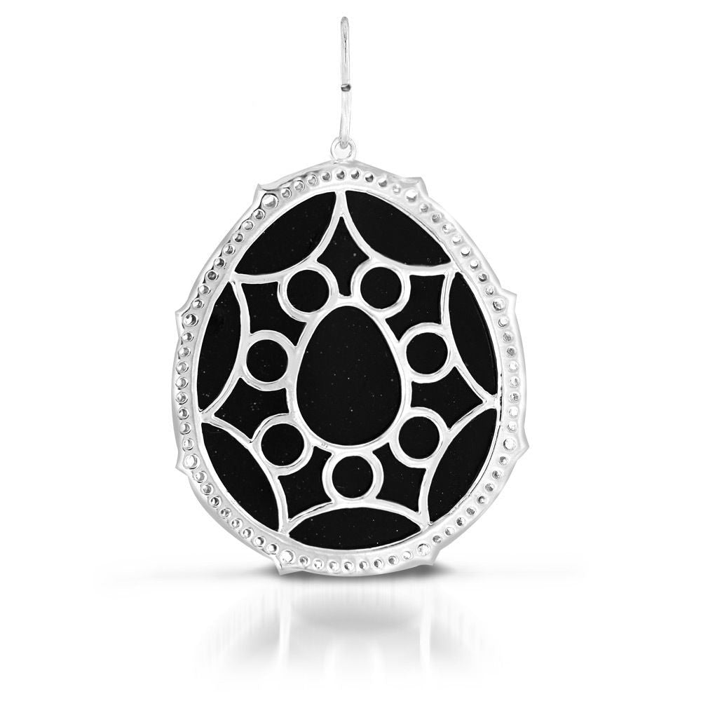 Pear Shape Blue Sandstone and CZ Pendant in Sterling silver Image 2