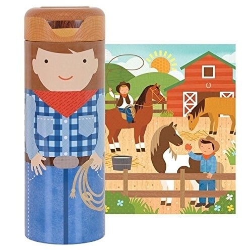 Petit Collage Tin Canister Jigsaw Floor Puzzle At The Ranch 64 Piece Image 1