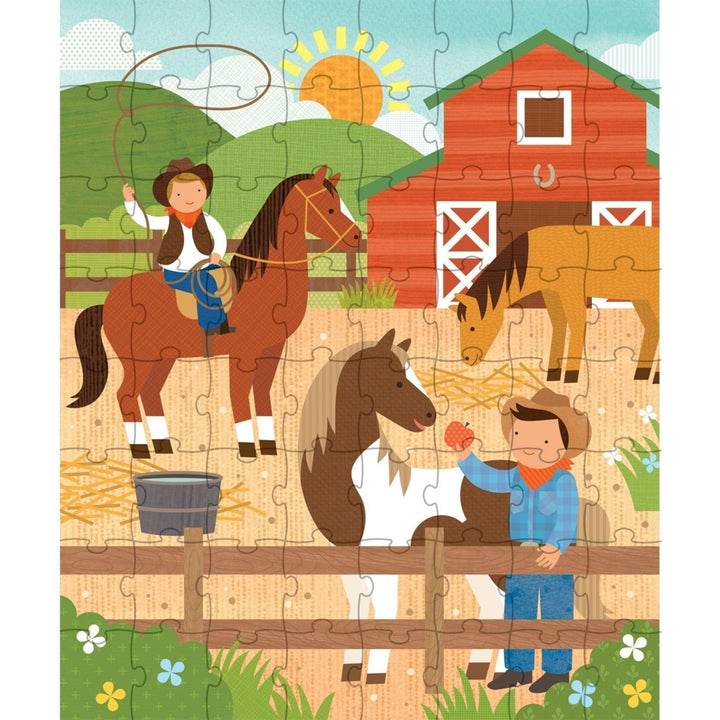 Petit Collage Tin Canister Jigsaw Floor Puzzle At The Ranch 64 Piece Image 3