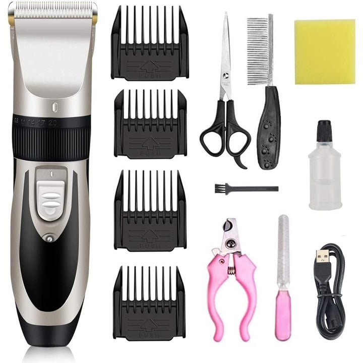 Rechargeable Low Noise Dog Clippers Electric Pet Clippers with Comb GuidesScissorsNail Kits for Dogs and Cats and Other Image 1