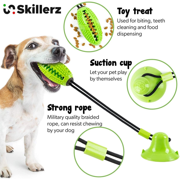 Suction Cup Dog Toy Chews - Durable Rubber Multifunctional Rope Food Dispensing Bite Toy with Suction Cup and Play IQ Image 4