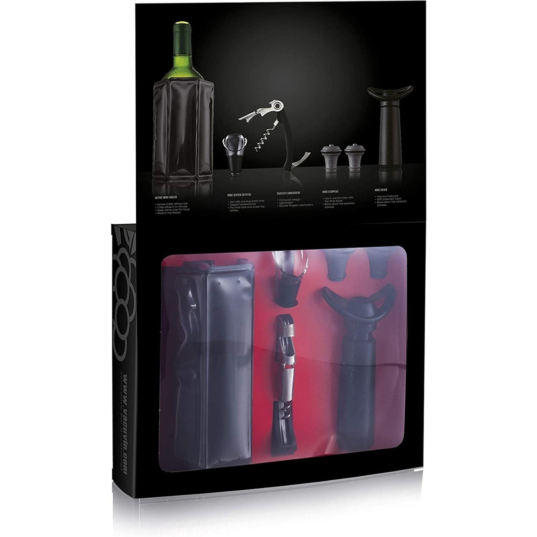 Vacu Vin Wine Essentials Gift Set in Black - Wine Saver Pump2 x Vacuum Bottle StoppersWine CoolerWaiters Image 3