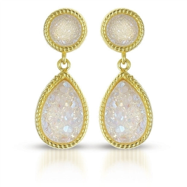 White Druzy Quarts Dangle drop earrings in 18K plated Sterling Silver Image 1