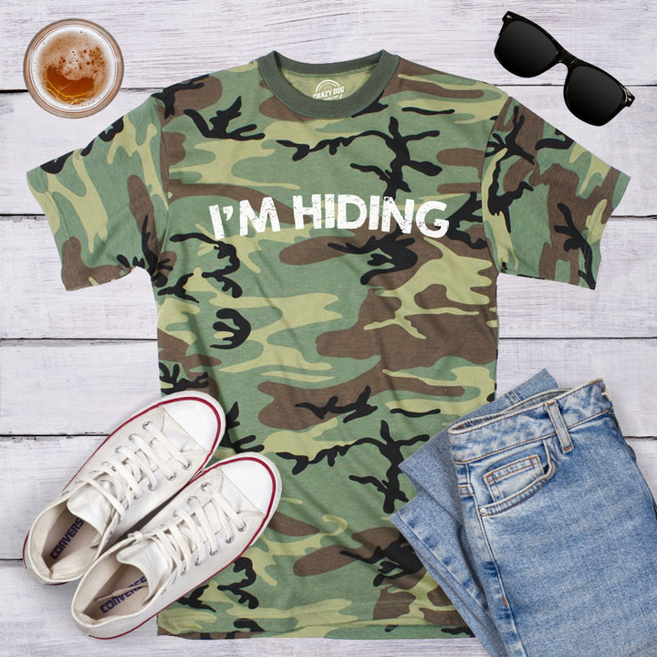 Mens Im Hiding Camo T Shirt Funny Sarcastic Military Hunting Novelty Dad Joke Image 3