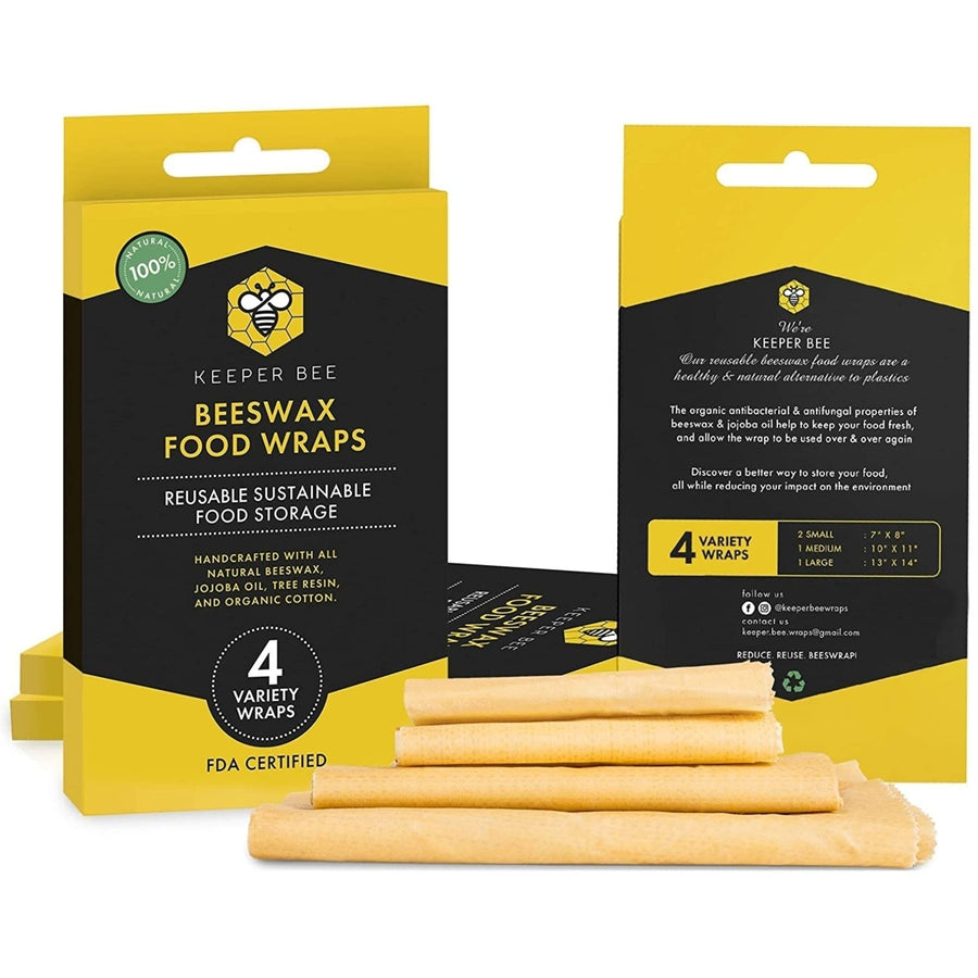 4 Pcs Food Wax Paper Reusable Beeswax Wraps Eco-Friendly Food Cover by Keeper Bee Image 1