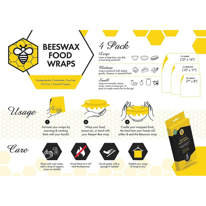 4 Pcs Food Wax Paper Reusable Beeswax Wraps Eco-Friendly Food Cover by Keeper Bee Image 3